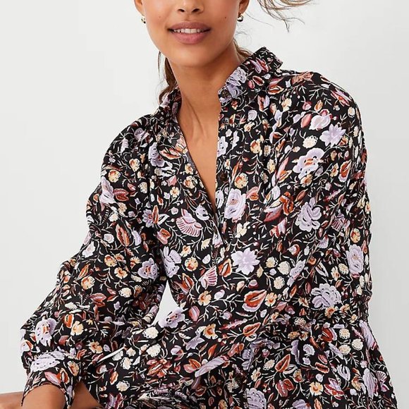 Ann Taylor Floral Collared Midi Shirtdress For Women New - Picture 7 of 12